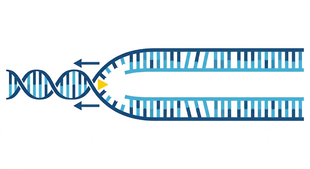مخطط يوضح خطوات تضاعف الـ DNA وانفصال السلسلتين