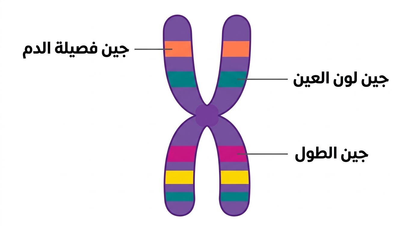 رسم يوضح الكروموسوم ومواقع الجينات المختلفة عليه