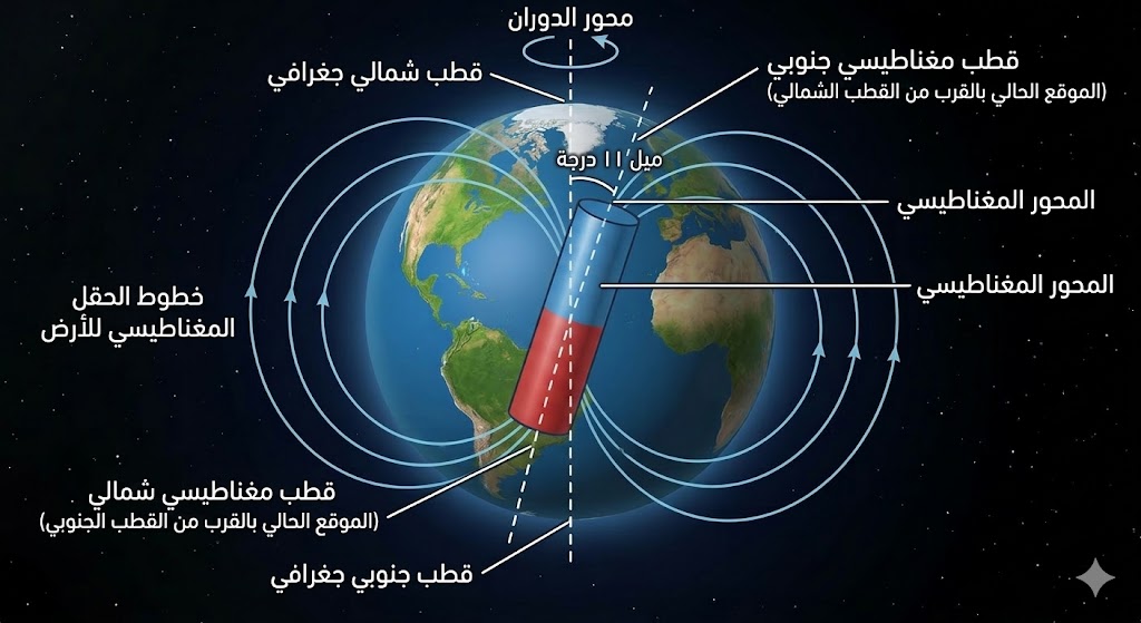 تمثيل الأرض كمغناطيس وزاوية الميل