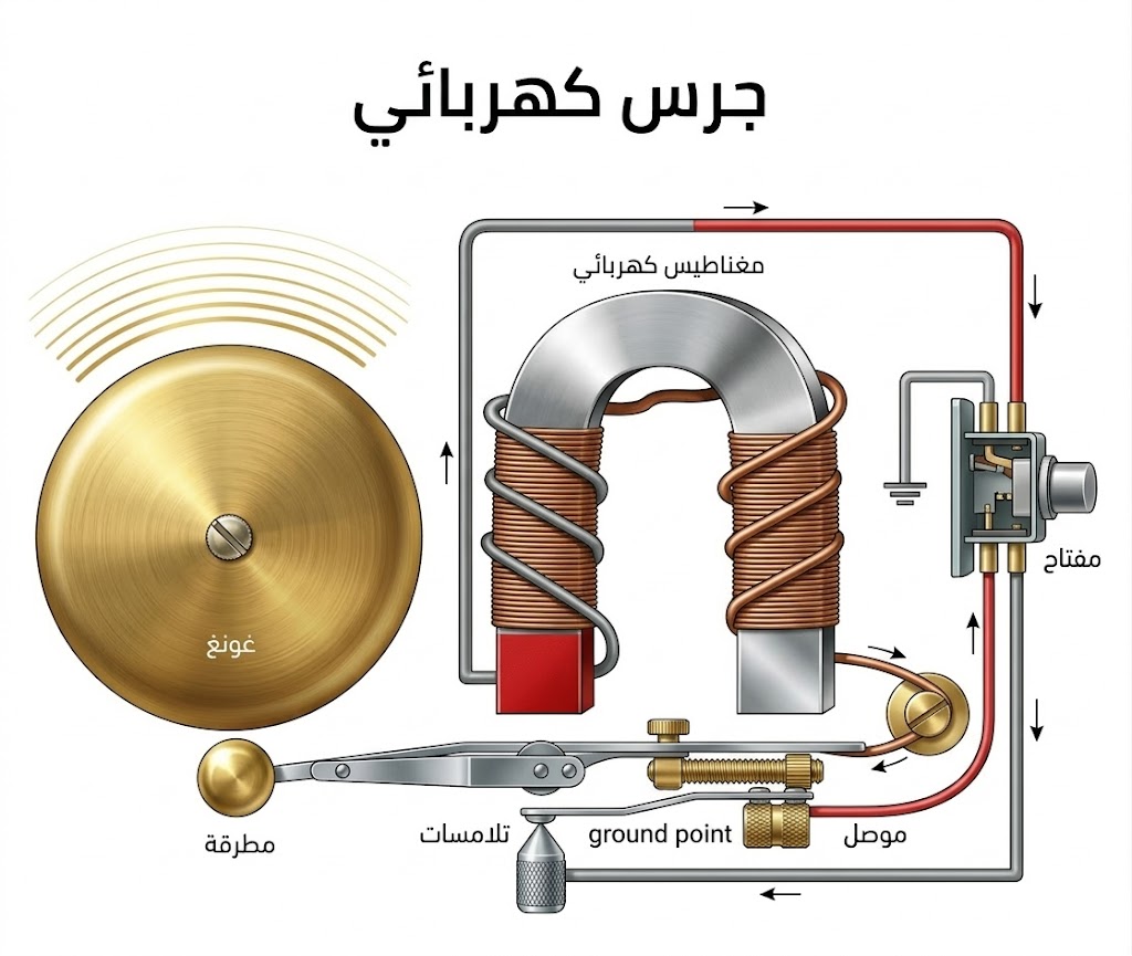 مخطط عمل الجرس الكهربائي