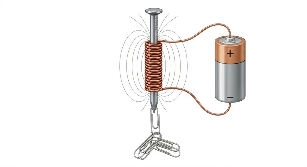 مغناطيس كهربائي مصنوع من مسمار وسلك