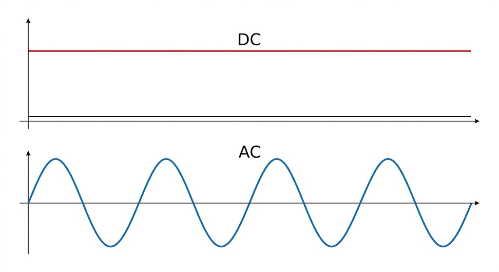 سكتش مقارنة التيار AC و DC