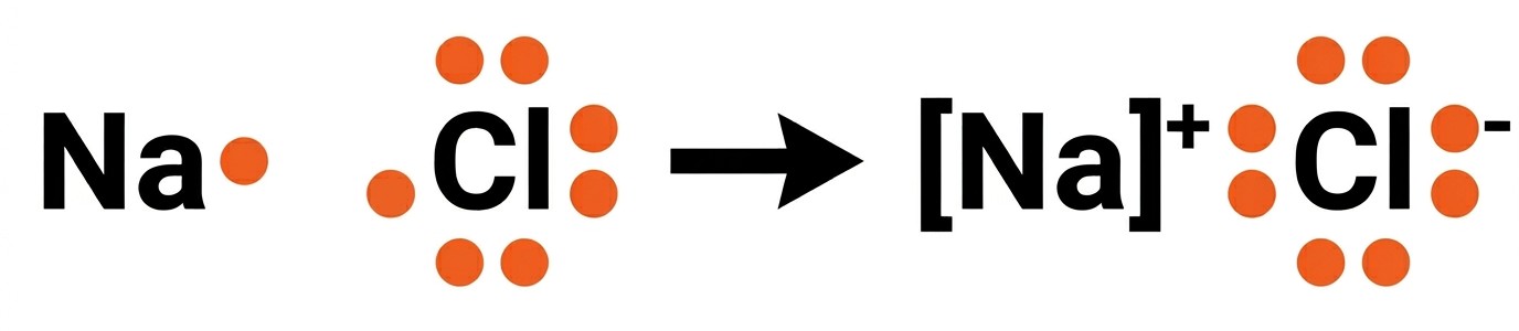 تمثيل نقطي لانتقال الإلكترون من الصوديوم للكلور