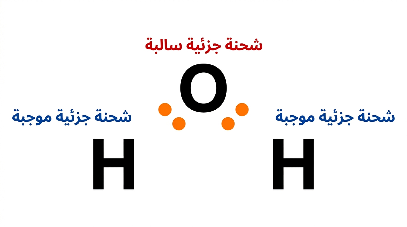 قطبية جزيء الماء والشحنات الجزئية